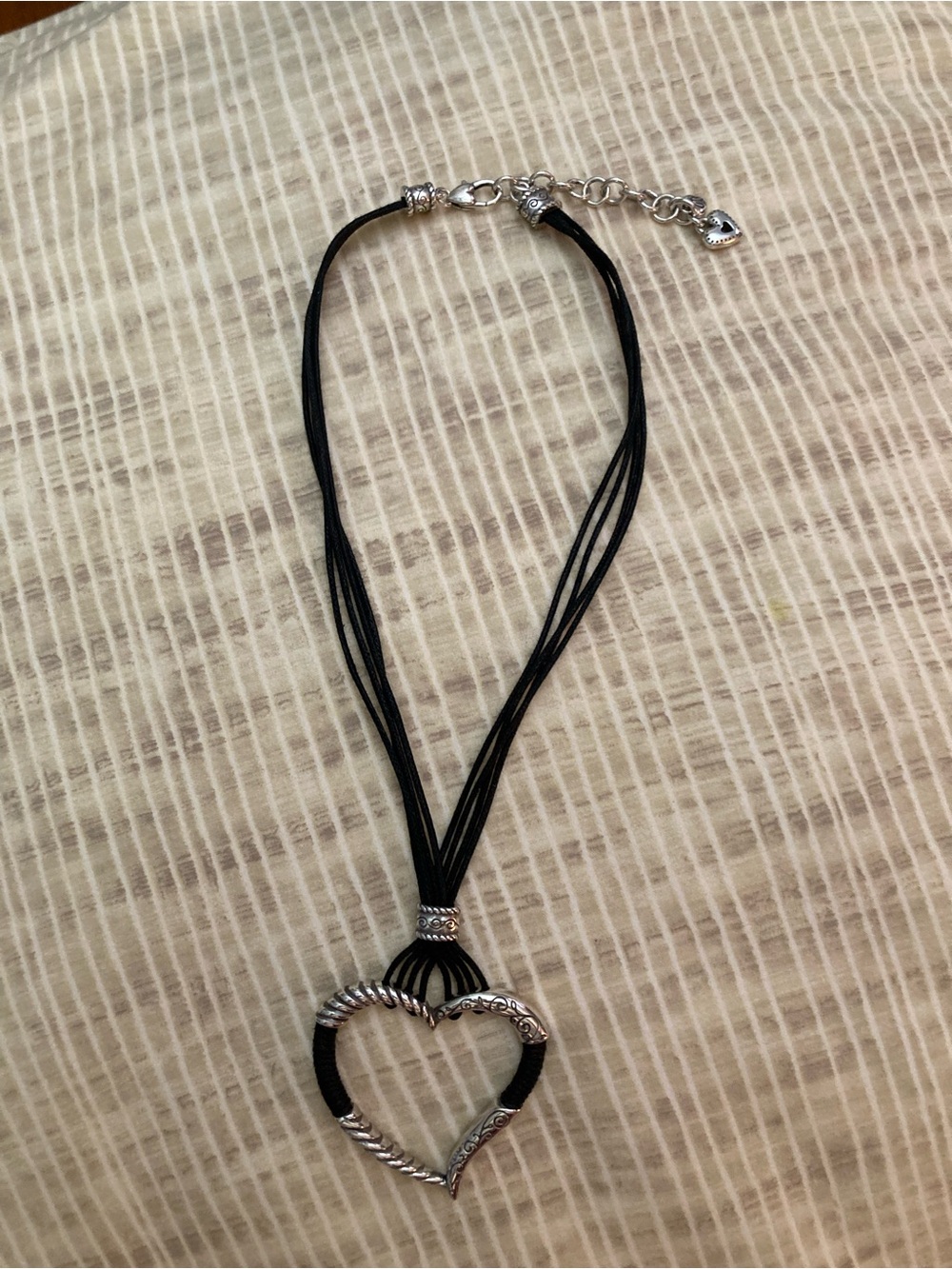Brighton Silver-Tone Heart Pendant Necklace with Black Strands